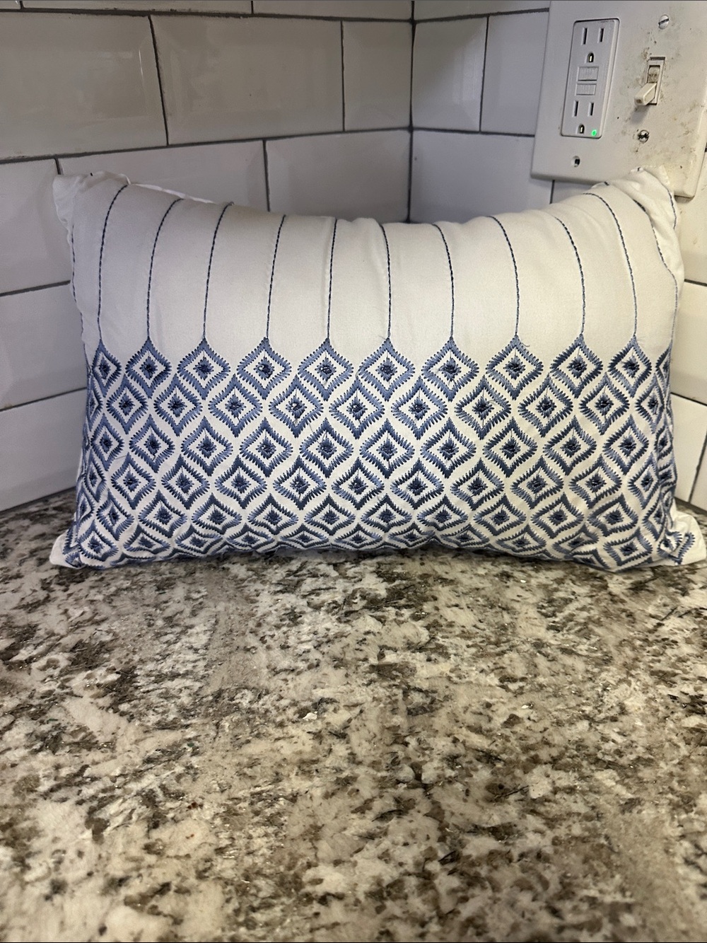 Blue and White Geometric Lumbar Pillow